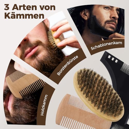 Bartpflege Set für Männer, Bledras 13 in 1 Bartpflege Geschenkset mit Bartshampoo, Bartöl, Bart Balsam, Bart Kamm, Bartbürste, Bartschere, Bartschablonen, Bart Set Geschenk für Männer