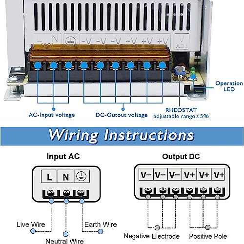Image of DC Power Supply 24V 1200W, AC 110V-220V to DC 24V 50A 1200W Universal Regulated Switching AC to DC Converter Built-in Cooling Fan for LED Strip Light CCTV Computer Project 3D Printer