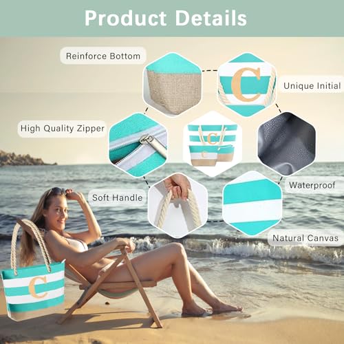 Extra Pool Beach Monogrammed Tote Bag with Zipper, Initial Birthday Travel Christmas Personalized Gifts for Women4