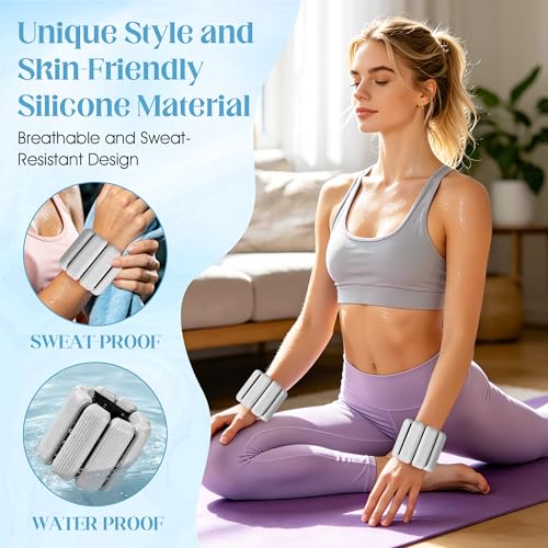 Image of Wrist Weights, 2Pack Adjustable Ankle Weights for Women /Men, Silicone Weighted Bangles for Yoga, Pilates, Running & Walking, Arm & Leg Weights, 2lb