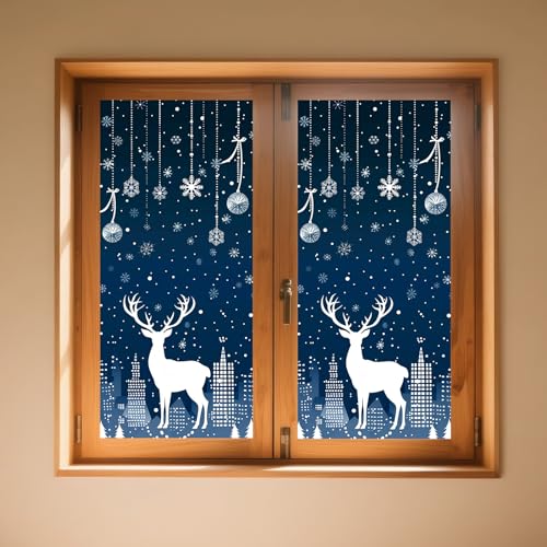 Vinilo decorativo ventana invierno ciervo blanco 39.3x17.7 in miniatura 1
