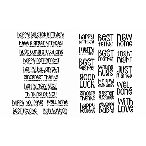 2 PCS Happy Holidays Thinking of You with Love Good Luck Words Greetings Clear Rubber Stamps Set DIY Stamping Embossing Craft Stencil Cardmaking Scrapbooking Album Art Decoration