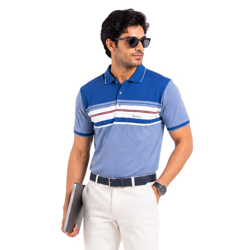 Men's Striped Polo T-Shirt, Green, Cotton Blend, Regular Fit, Half Sleeve, Casual Collar T-Shirt with Chest Pocket-image-13