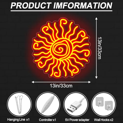Image of Wacky Sun Neon Sign LED Night Lamp for Room Wall Decor Sun Sign Bedroom Aesthetic Sunrise Sunset Neon Sign for Party Art Neon Design for Bedroom Home Bar Room Decor Gift