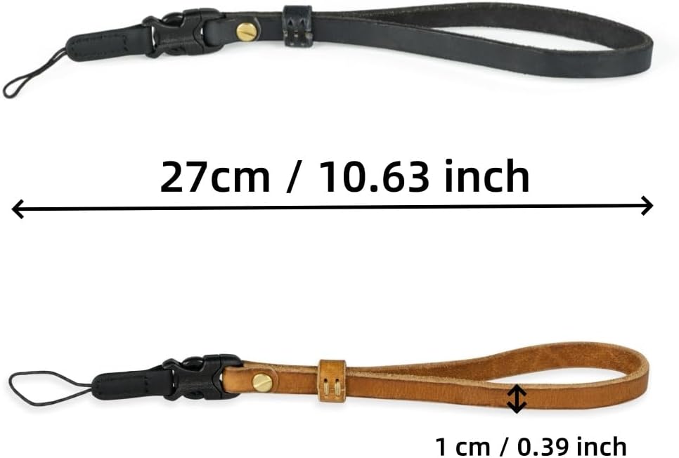Handmade Cowhide Leather Camera Wrist Strap, Brass Hardware with Duraflex buckle, Black or Brown, Hand-Stitched image 2