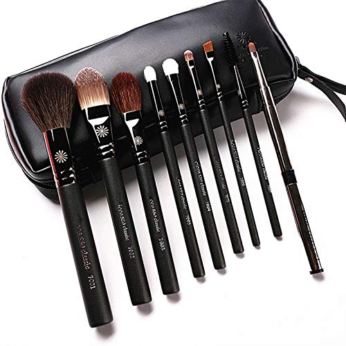 Pinceaux de maquillage coréens anti-traces lot de 9 manches nacrés et étui cuir