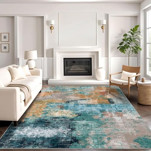 vivorug 5x7 Area Rugs - Ultra-Thin Washable Rug with Non-Slip Backing, Ideal for Living Room, Bedroom, Kitchen Floor Carpet - Modern Abstract, Easy Clean, Durable, Low Pile, Rosy Clouds