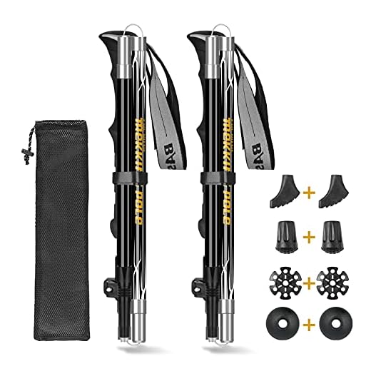 DASIAUTOEM Bâtons de Randonnée, Bâtons de Marche Nordique Télescopique Bâtons de Marche Pliable Ultra Léger Réglable EVA Antichoc Antidérapant Bâtons de Trekking pour Marche Alpinisme Camping Voyage