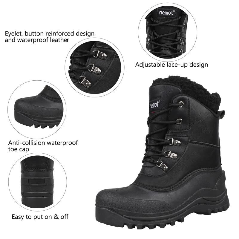 riemot Wasserdicht Schneestiefel Warme Winterstiefel Damen Gefüttert Winterschuhe Winter Rutschfest Stiefel Damen Outdoor Wanderschuhe Trekkingschuhe Winter Boots Damen Schwarz 39 EU