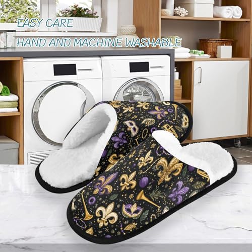 Golden Mardi Gras Masks Slippers For Women Men Soft Memory Foam Non-Slip Festival Winter Indoor House Shoes Travel Slipper3