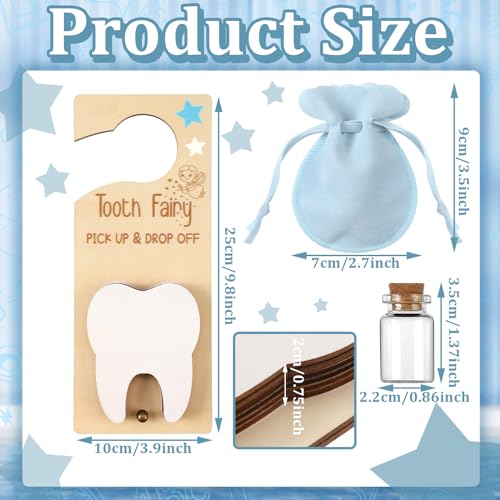 Image of DoubleFill Fairy Tooth Gift Holder Bag Door Hanger Lost Teeth Keepsake Box Tooth Fairy Kit Stores Back to School Gift for Lost Teeth Boy Girl Primary School Classroom Gifts(Classic,Blue)