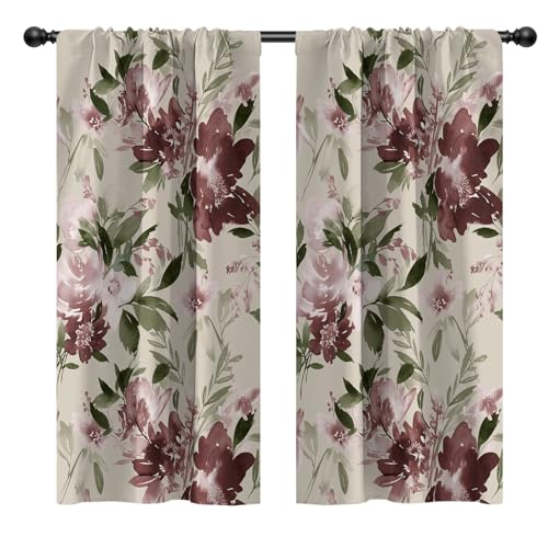 EOVDSFW Vintage Country Floral Window Curtains, 42 x 63 Inch, 2 Panels
