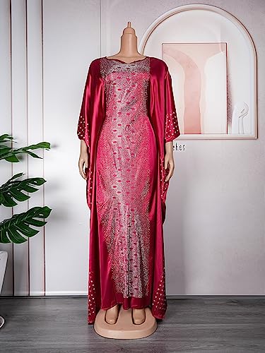 Image of HD African Dresses for Women Fashion Beading Rhinestone Kaftan Maxi Dress