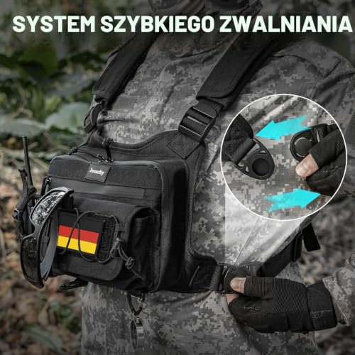 Jueachy Torba na klatkę piersiową do biegania dla mężczyzn i kobiet: wodoodporna kamizelka z woreczkiem na butelkę wody użytkowa torba na klatkę piersiową do treningu, Czarny