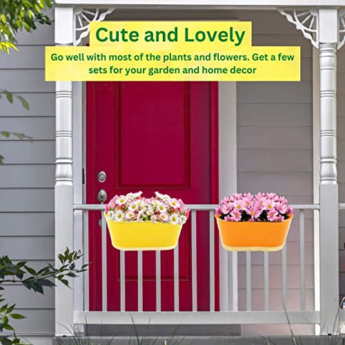 ecofynd 12 Inches Oval Balcony Railing Planter, Hanging Flower Pots for Apartments, Rectangular Grill Pots for Plants, Pack of 6 (White)