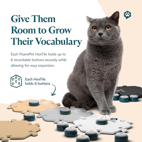 Image of FluentPet Speak Up Key Vocab Kit with Clearer Upward-Facing Sound - 12 Recordable Buttons for Dogs & 6 Neutral HexTiles | Dog & Cat Communication Buttons Set | with Batteries