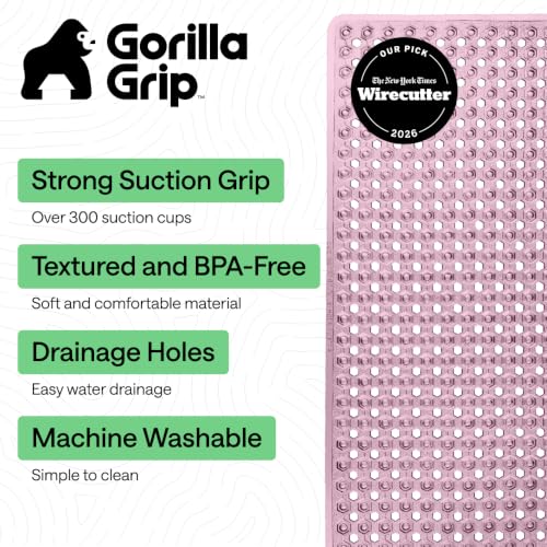Image of GORILLA GRIP Bath Tub Shower Mat, Bathtub Floor Liner, 35x16 Clear Purple