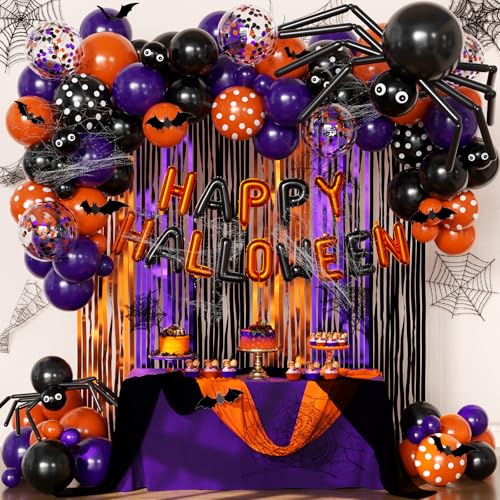 Orange Purple Black Balloon Fringe Curtains for Halloween Party Decorations