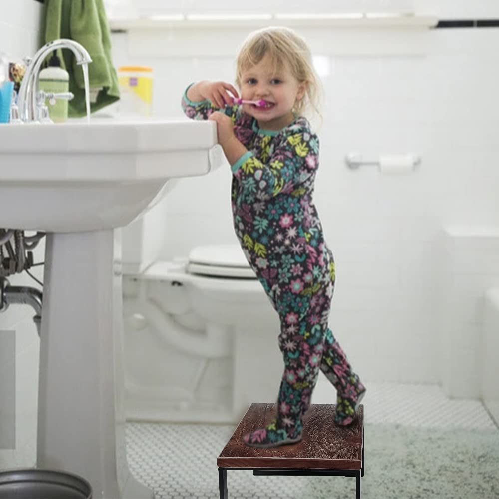 RORKEE Wood Step Stool with 350 Pounds Load Capacity Wooden Bedside Step Stool Adults for Kitchen,Bathroom,Bedroom(Light Walnut)