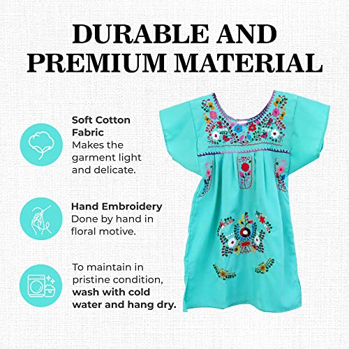 Embroidered Puebla Mexican Dress for Girls, Handmade Traditional Mexican Dress for Girls, Cotton Floral Girls Mexican Dress3