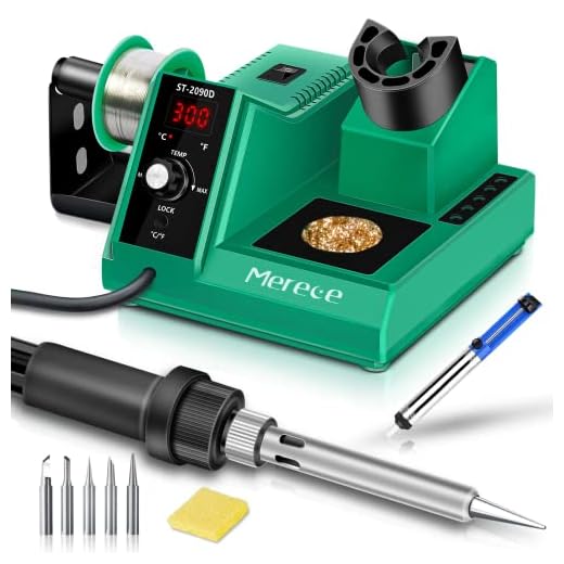 Soldering Iron Station Kit, Merece 65W Digital Solder Kit 176℉-896℉ w/Temperature Control (C/F), Standby & Sleep, Temperature Lock, 5 Extra Solder Tips, Tip Cleaner, Wire, Sucker - Fast Heating UP