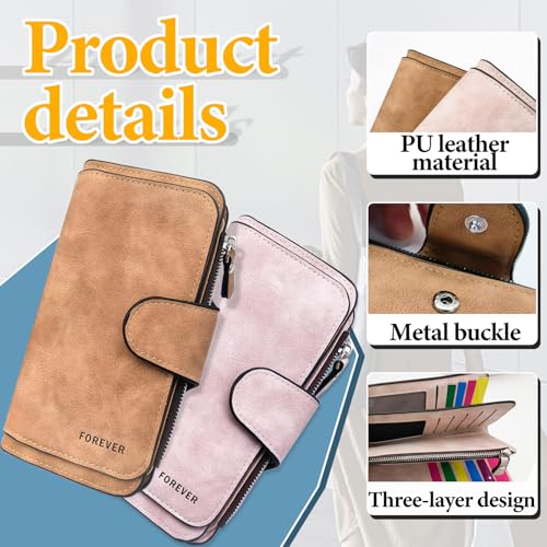 Long Wallet, PU Leather Womens Wallet Exquisite Large Wallet for Women, Portable Large Capacity Wallet for ID Cards, Photos, Cash, Bank Cards (brown)2