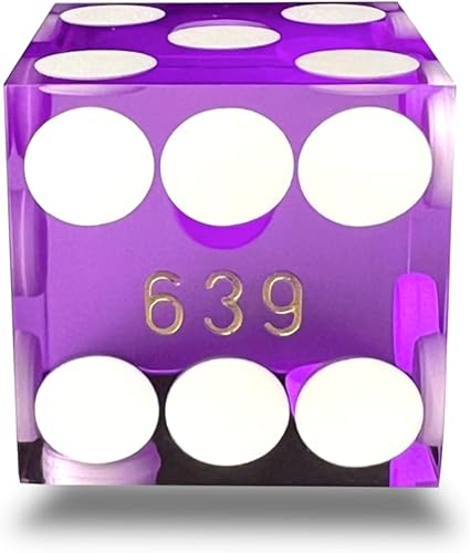 Miniatura 6 de Luck Lab Juego de 5 dados de casino de grado AAA de 0.748 in con bordes de navaja y números de serie a juego y estuche de cuero para dados (morado)