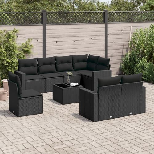Gecheer Set de sofás de jardín 8 Piezas y Cojines ratán sintético Negro,Muebles de Salón de Jardín,Conjuntos Muebles Terraza Jardin Exterior Patio,Type 112