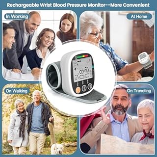 Wrist Blood Pressure Monitor for Home Use, Rechargeable Bp Machine Automatic Digital BP Monitor with Voice Broadcast, Large LCD Display, 2×99 Memory BP Cuff 5~7.7in, Black