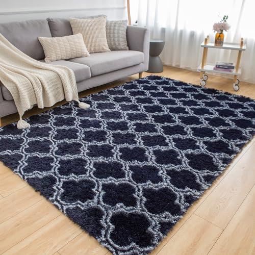 Wegital 80x160cm Soft Rugs Living Room Rugs for Bedroom Soft Indoor Carpet Kids Room Area Rugs Fluffy Rug Parents Room Decorative Large Carpet Navy Blue