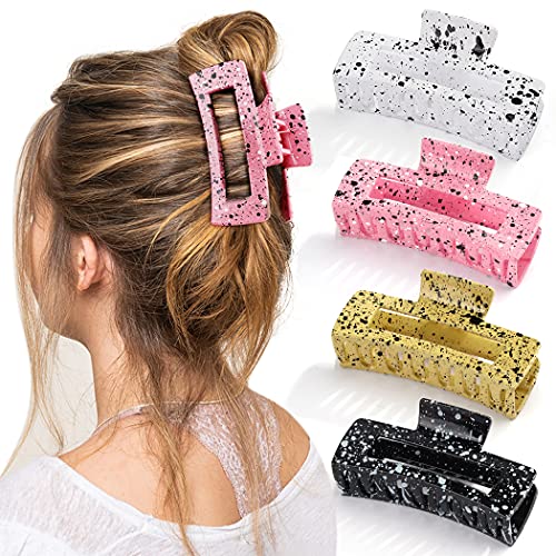 Canitor Hair Claw Clips 4 PCS, 4.1ââLarge Hair Clips for Thick Hair Claw Hair Clips Banana Clips Splash Pattern Hair Claw Rectangular Hair Clips Jaw Clips Non-slip Clip Hair Clips for Women
