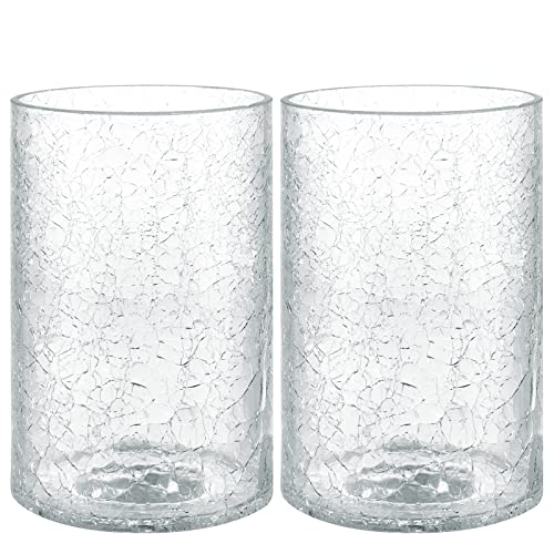 Skelang Crackle Lip-less Glass Lamp Shade, Cylindrical Light Cover with Fitter Opening, Replacement for Chandelier, Pendant, Bathroom Vanity Light, 2 Pcs