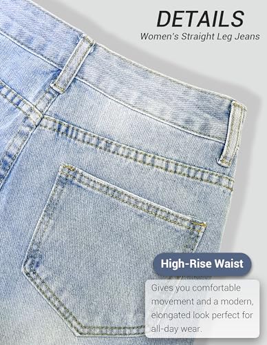 REFRASE LIFE Women’s High Waist Jeans Light Wash Straight Leg Relaxed Loose Fit Denim with Pockets2