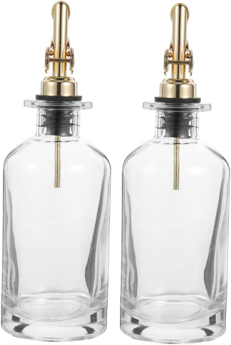 Veemoon Oil and Vinegar Dispenser Bottles Set 2 X 500ml Glass Cooking Oil Dispenser with Automatic Flip Spout, Kitchen Sauce Container for Soy Sauce and Vinegar, Gold Color with Protective