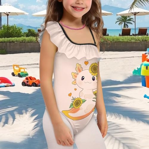 Image of Ladybug Swimsuits for Girls 5-14 One Piece Bathing Suit Kids One Ruffle Shoulder Beach Sport Swimwear