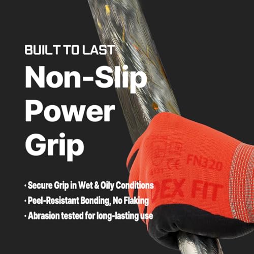 Image of DEX FIT Nitrile Work Gloves FN320, 3D Comfort Stretch Fit, Power Grip, Durable Foam Coated, Thin & Lightweight Premium Nylon, Machine Washable, Red 11 (XXL) 3 Pairs