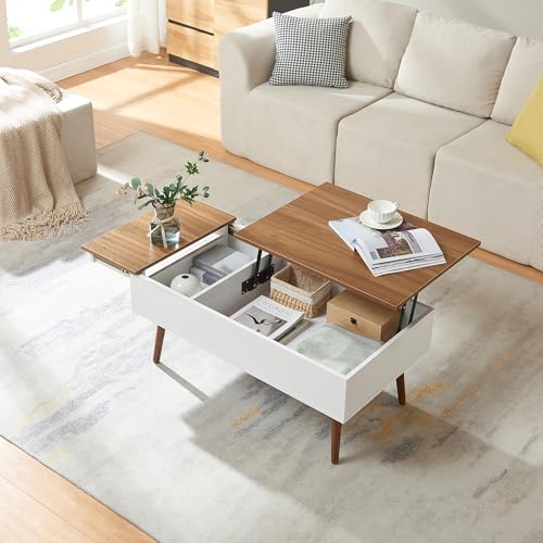 [en.casa] Table Basse de Salon Design Élégant avec Plateau Relevable et Coulissant 2 Compartiments de Rangement Intérieurs Pratiques Panneau de Particules...