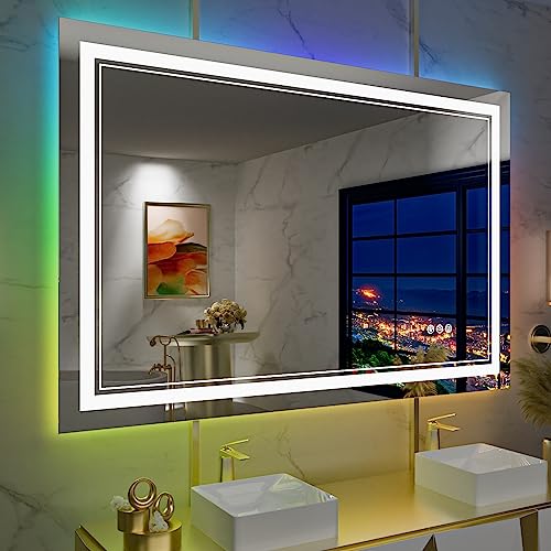 40x36 Inch RGB LED Bathroom Mirror with Lights, Color Changing RGB Backlit LED Mirror for Bathroom,Lighted Vanity Mirrors for Bathroom Wall, Dimmable, Anti-Fog (RGB Backlit+Front-Lit)