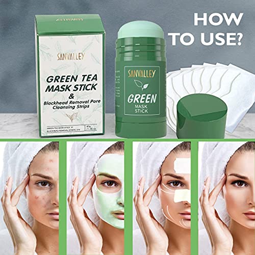 Green Tea Mask Stick Blackhead Remover Pore Strips Combo Pack, Green Tea Purifying Clay Stick Mask, 10 Pc Blackhead Acne Remover Patches, Moisturizing Deep Cleansing Face Mask Kit 1 #TOP5
