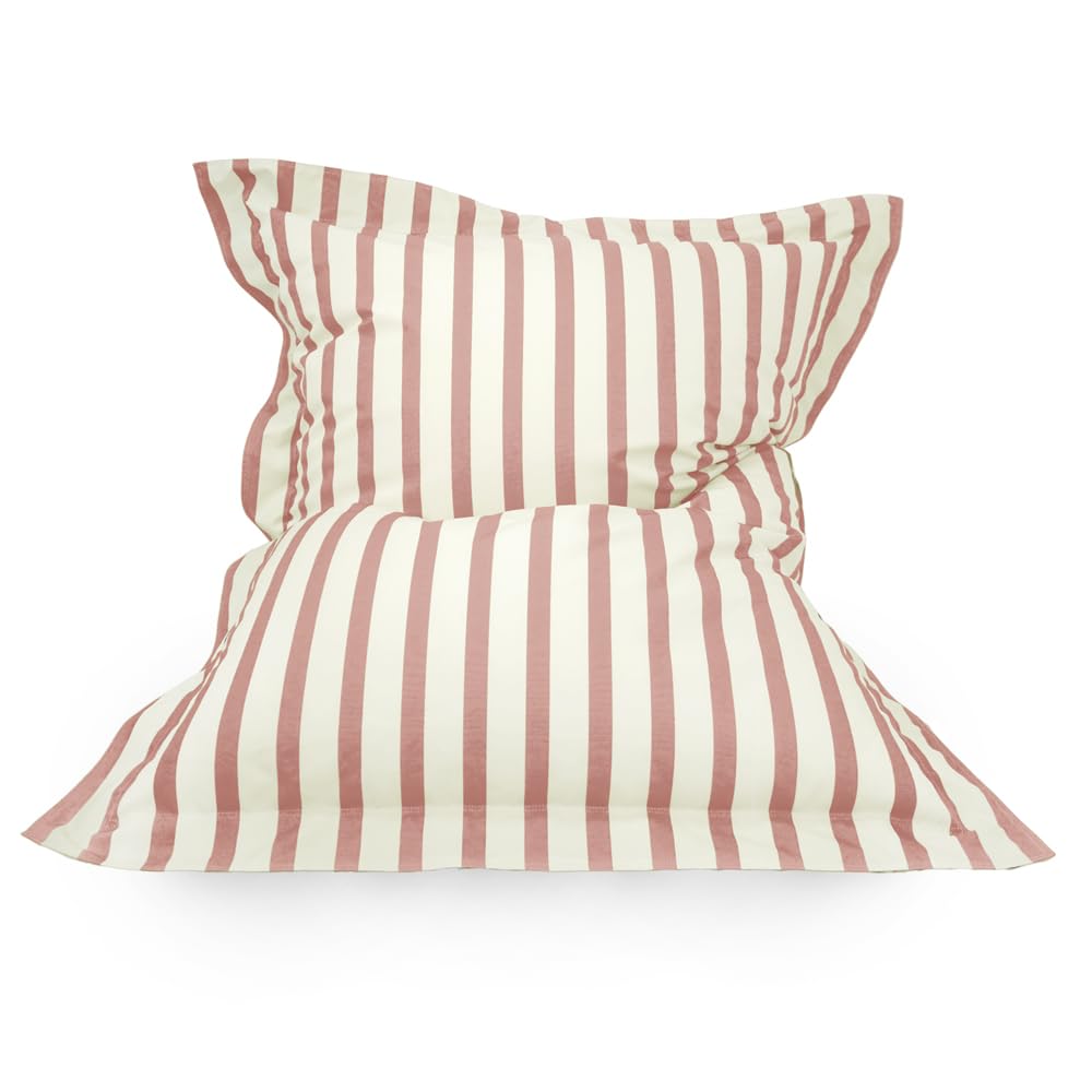 rucomfy Beanbags Indoor/Outdoor Striped Extra Large Squarbie Kids Beanbag. Pre Filled Floor Cushion, Armchair or Lounger. Water & UV Resistant (XL, Dusky Pink)