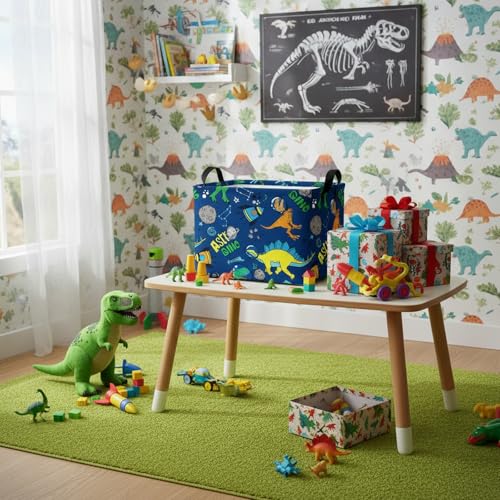 Image of Foldable Dino Toy Basket for Boys & Kids Rectangular (B)