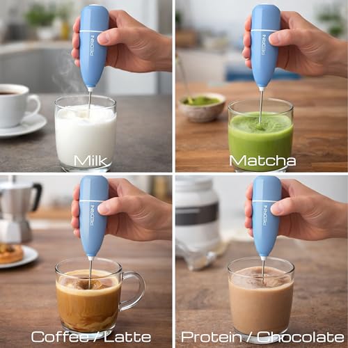 Image of Pedrini- Italy, Milk Frother, Handheld Stainless Steel Milk Foamer for Coffee, Cappuccino, Latte, Hot Chocolate - Portable & Easy to Use, Battery Operated-Blue