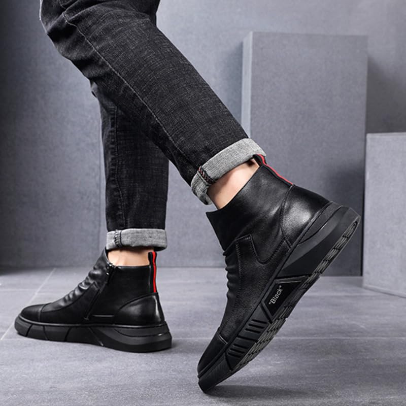 RiceelSor Men's Ltalian High-Top Chukka Boots With Side Zipper Non-Slip Shock Waterproof Warm Velvet Business Dress Chelsea Ankle Booties2