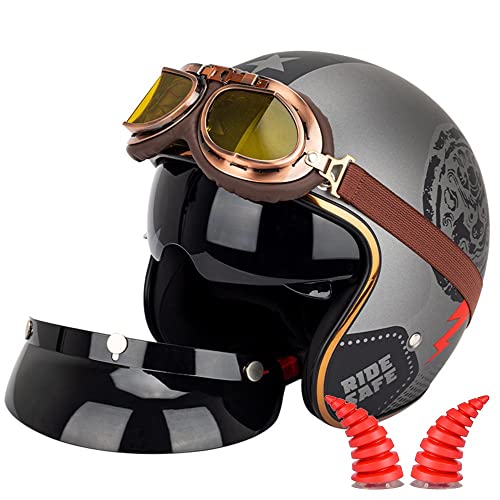 BDTOT Casco a Faccia Aperta Casco Mezzo Moto retrò...