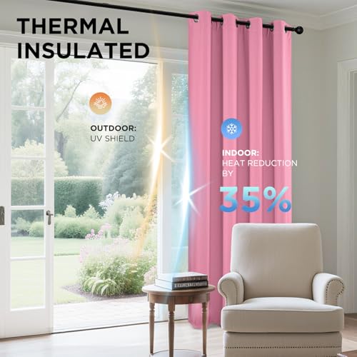 Image of Joydeco Blackout Curtains 84 Inchs Long 42 Wide Black Out Curtains 2 Panels, Thermal Insulated Long Curtain& Drapes Room Darkening Grommet Drapes for Living Bedroom Window (W42 x L84 Inch, Pink)