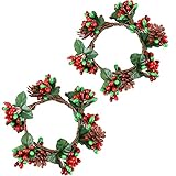 2 Piezas Corona de Velas Navideñas Corona de Bayas Rojas Soporte de Vela para Fiesta de Vacaciones Anillos para Decoración Rústica de Mesa de Navidad