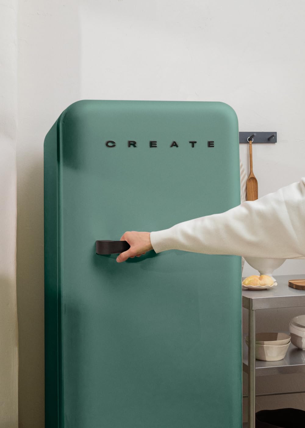 CREATE / RETRO FRIDGE 150 WOOD/Frigorífico blanco roto maneta madera con congelador 281L / 102W. bajo consumo. diseño vintage. 150cm. 3 estantes. regulador temperatura. botellero. 60x60x150cm — view 168