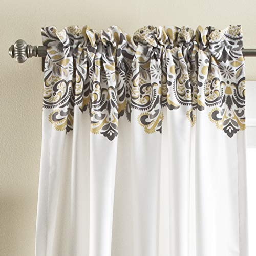 Lush Decor Clara Curtains Paisley Damask Print Bohemian Style Room Darkening Window Panel Set For Living, Dining, Bedroom (Pair), 52" W X 84" L, Gray & Yellow #TOP1