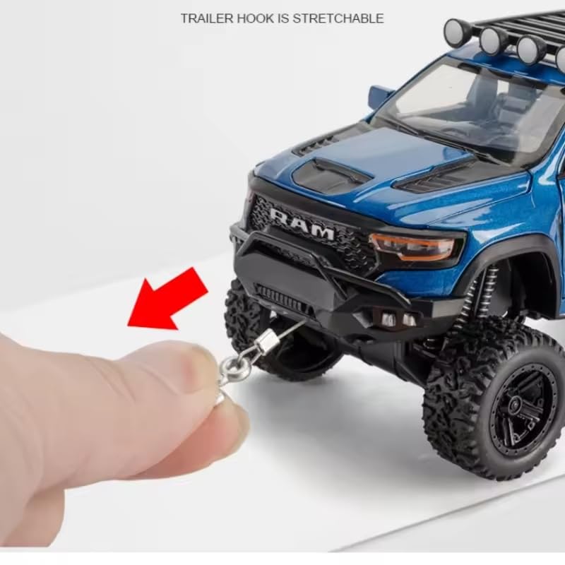 Image of WORSHIPER 1:32 Dodge Tyrannosaurus Rex RAM 1500 TRX 6x6 Die-Cast Model Car � Alloy Pullback Toy Truck with Lights, Sounds, Openable Doors & Suspension � Collectible Toy for Kids & Car [Mulaticolor]