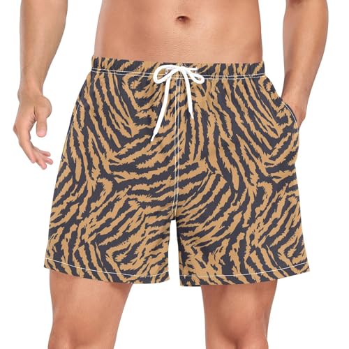 Animal Print Brown Swim Trunks for Men Mens Lined Sport Shorts with Pockets and Compression Liner Lightweight M